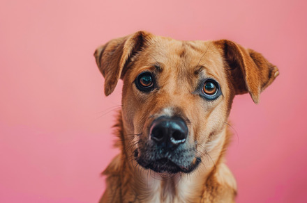 Tan Dog with Floppy Ears Posing Against Pink Backdrop - Generati, an Animal Photo by José Manuel Gelpi