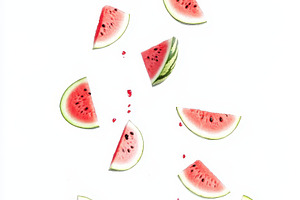 Juicy Watermelon Slices Falling Whit, a Food & Drink Photo by Pixeness Studio