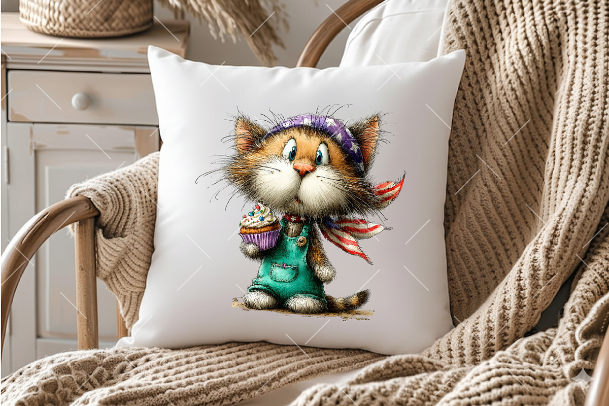 Whimsical Funny Patriotic Cat Clipar, an Illustration by OK Design (Photo 4 of 6)