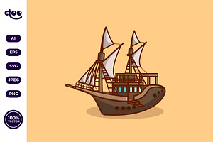 Traditional Wooden Sailing Ship, a Transportation Illustration by Satisfactoons