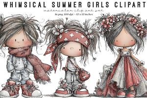 Whimsical Summer Girls Clipart, an Illustration by SinaCreation
