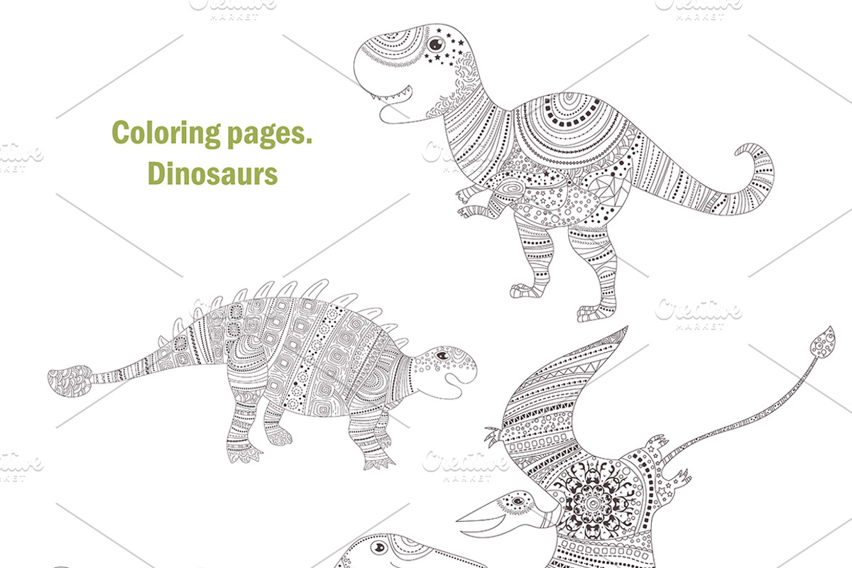 Dinosaurs. Coloring pages, a Background Graphic by Anna Violet (Photo 3 of 6)