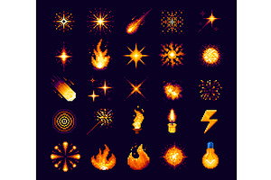 8 bit pixel art fire blast flame, a Decorative Illustration by Vector Tradition