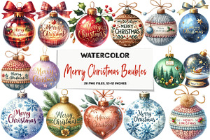 Merry Christmas Baubles Clipart, an Illustration by DreamArtGraphic