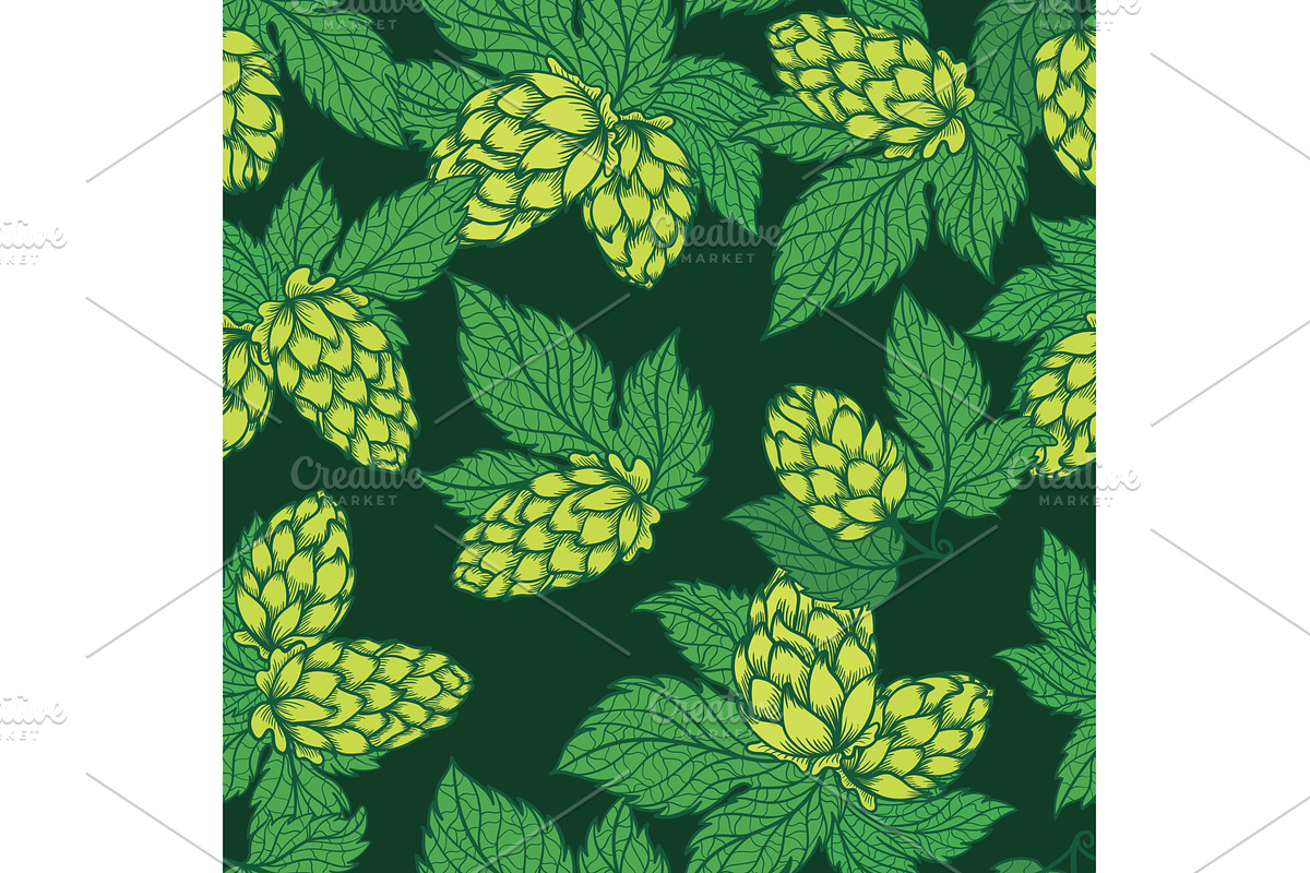 Green hops plant sketch seamless, a Decorative Illustration by kisikoida