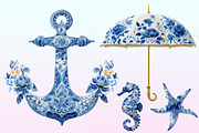 Blue Chinoiserie Summer Clipart PNG, a Graphic by CitraGraphics (Thumbnail 3 of 4)