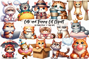 Cute and Funny Cat Clipart Bundle, an Illustration by Libby Wishes