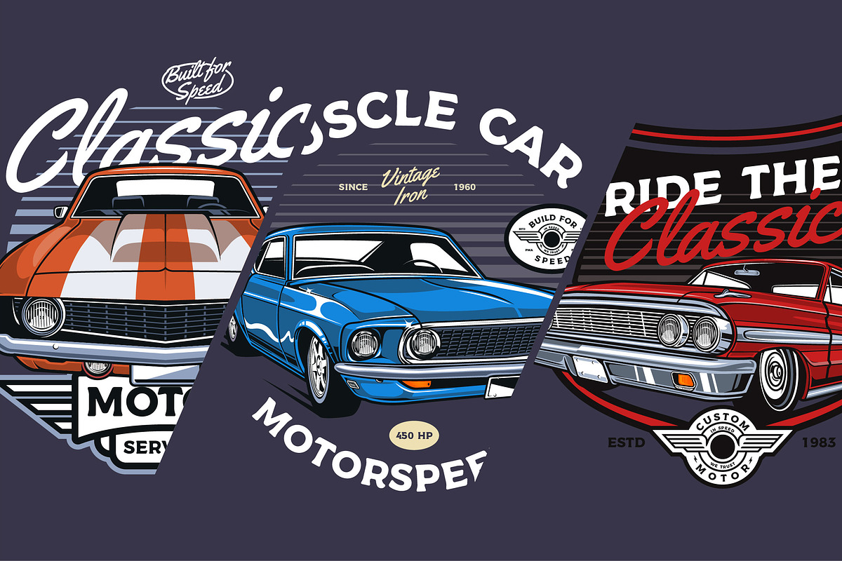 Classic Car Vector Pack, a Transportation Illustration by The BolzStudio (Photo 6 of 13)