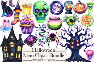 Neon Halloween Clipart Bundle, an Illustration by Libby Wishes