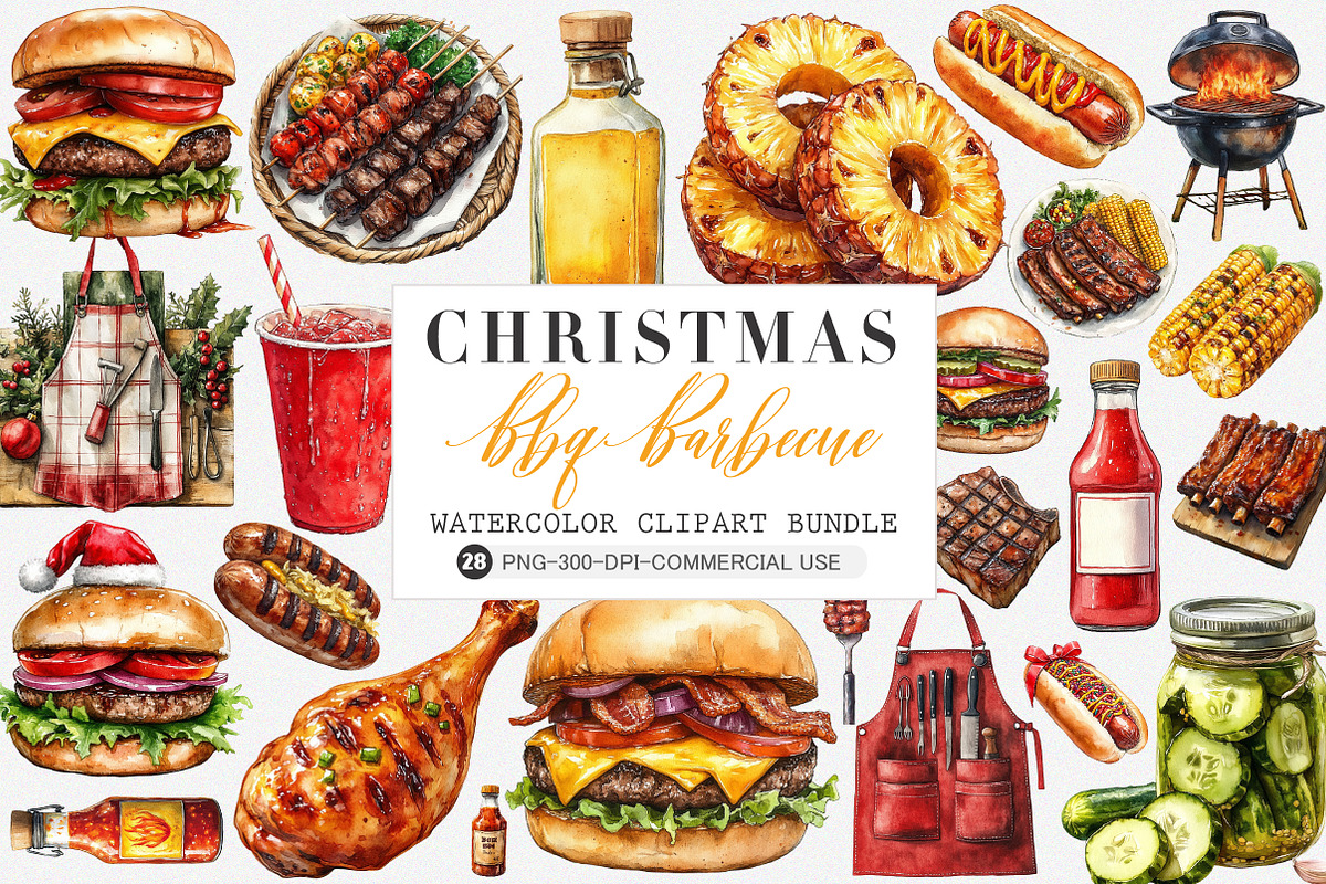 Watercolor Bbq Barbecue Clipart, an Illustration by SinaCreation (Photo 1 of 5)
