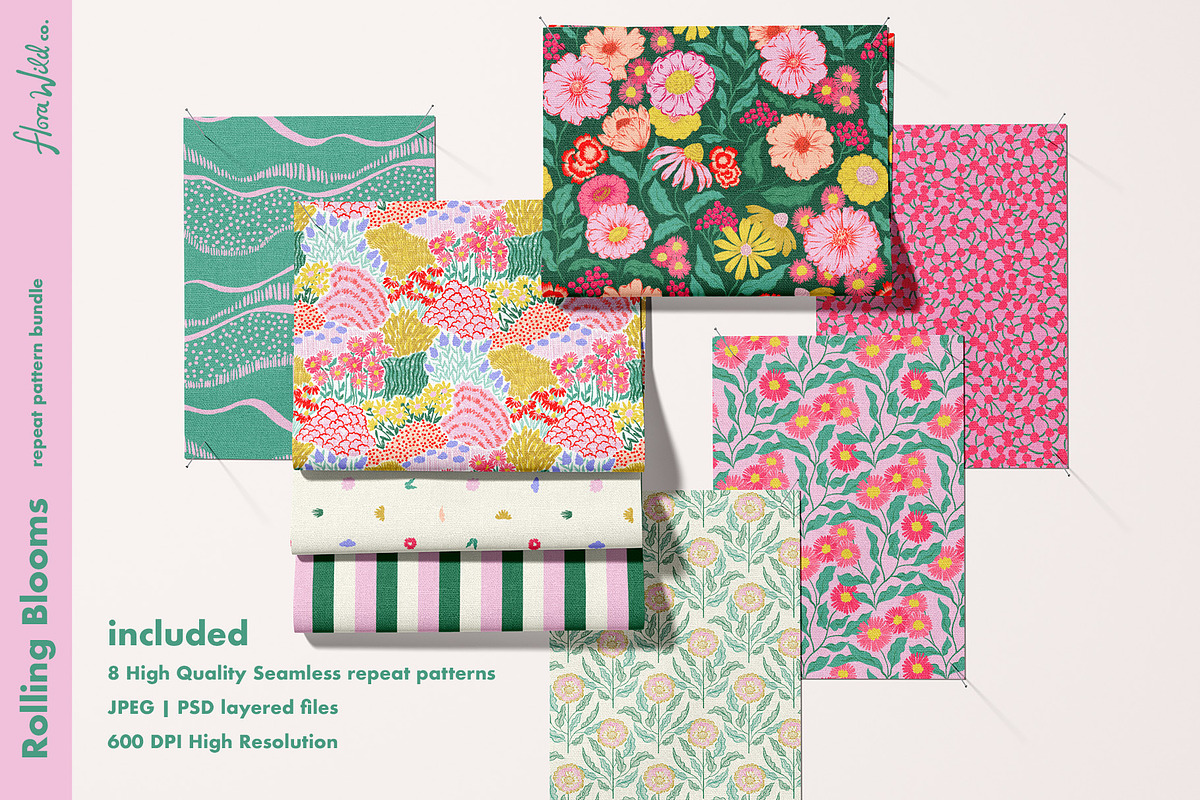 Rolling Blooms seamless patterns, a Pattern Graphic by Flora Wild Designs (Photo 5 of 5)