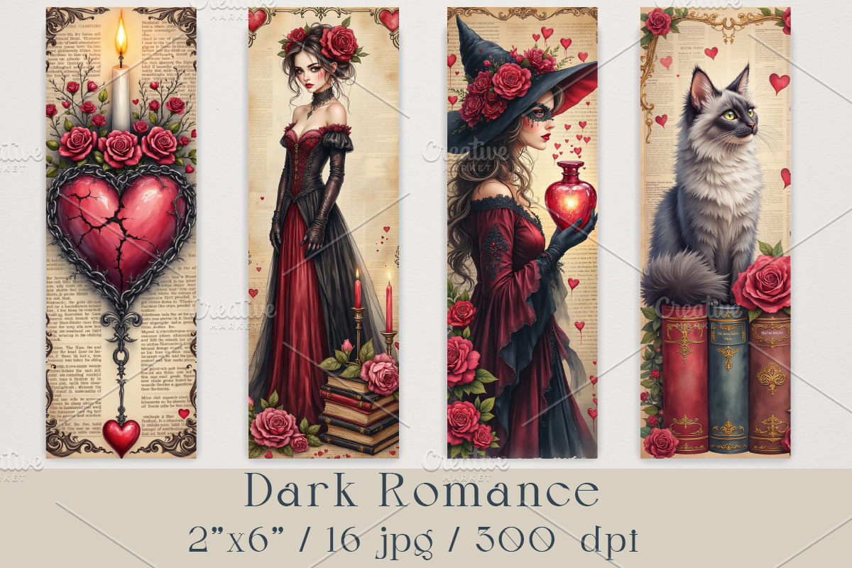 Romantic Gothic Valentine Bookmarks, a Decorative Illustration by GalaDesign03 (Photo 4 of 4)