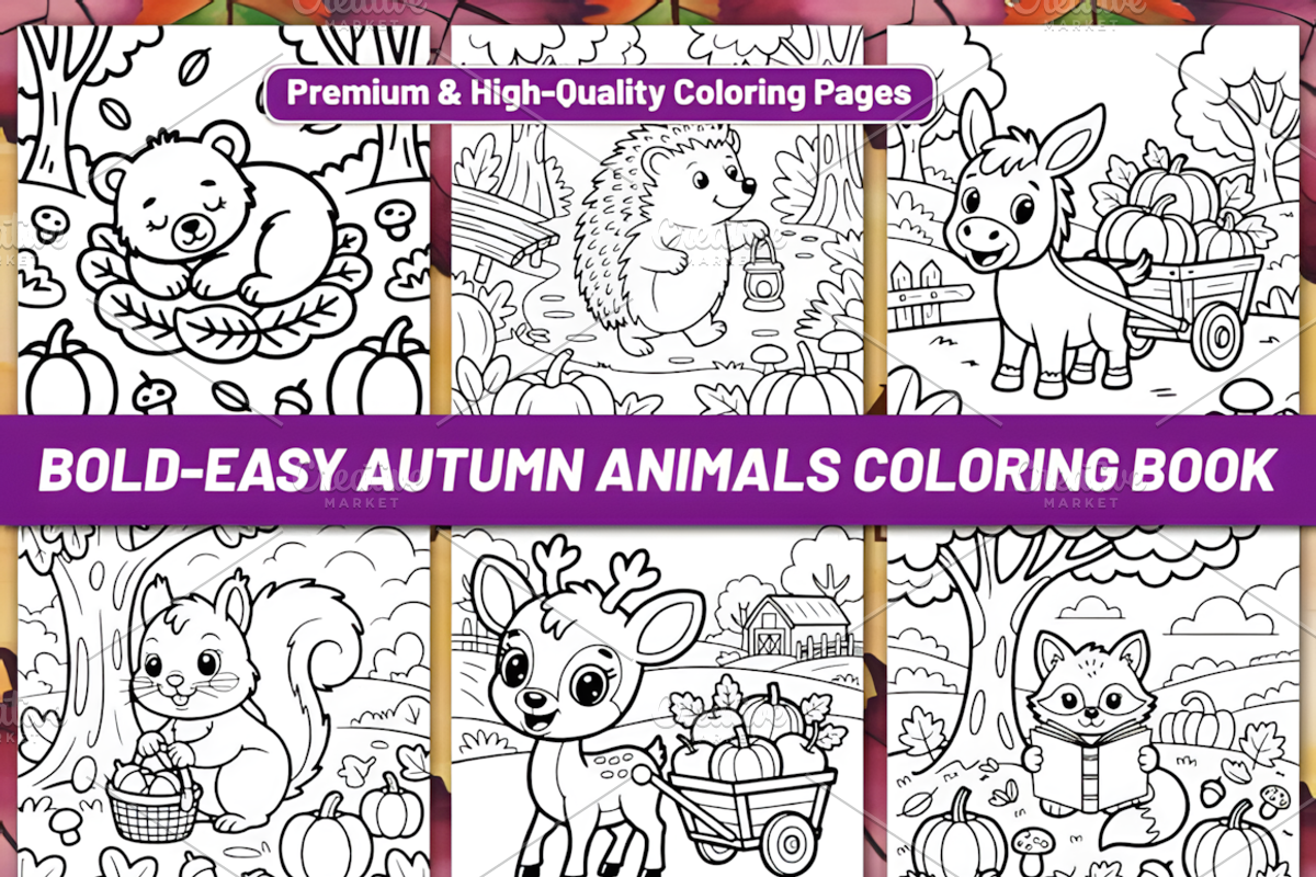BOLD EASY AUTUMN ANIMALS COLORING, a Seasonal Illustration by Design Station (Photo 2 of 4)