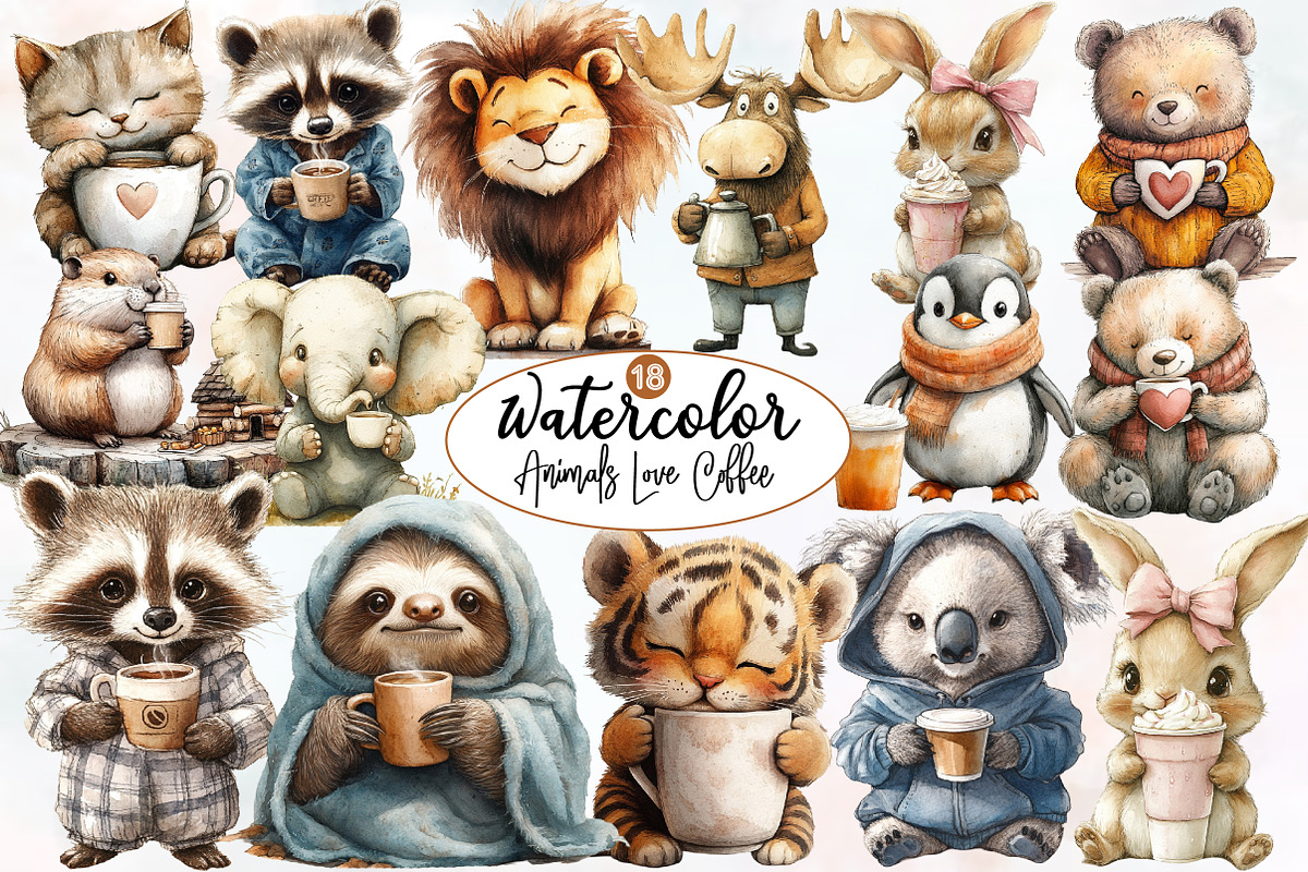 Animals Love Coffee Clipart, an Animal Illustration by Designworld (Photo 1 of 5)
