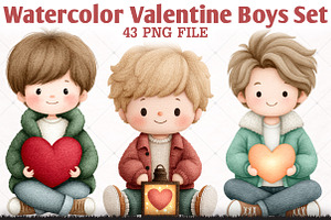 Watercolor Valentine Boys Cliparts, an Illustration by RobertsArt