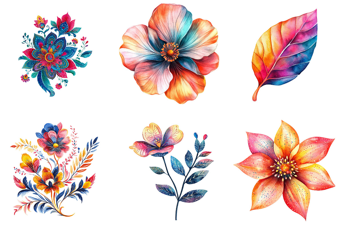 Bohemian Floral Clipart PNG, an Illustration by Designking (Photo 5 of 5)