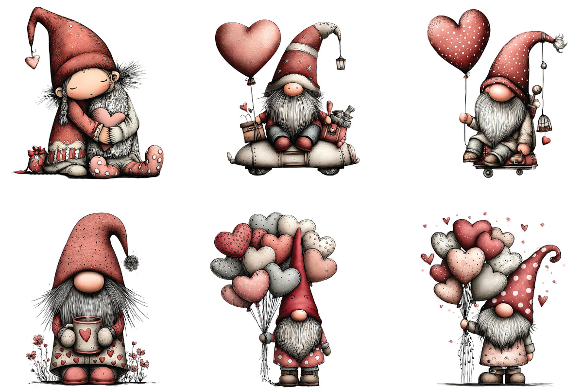 Whimsical Valentine's Gnome Clipart, an Illustration by CraftArtStudio (Photo 3 of 6)