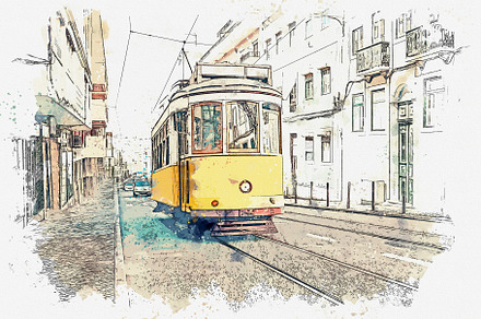 Traditional old tram in Lisbon.