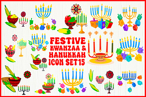 Festive Kwanzaa & Hanukkah Icon Set, an Object Graphic by yasushie