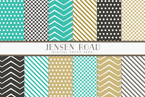 Teal, Gold and Black Digital Papers