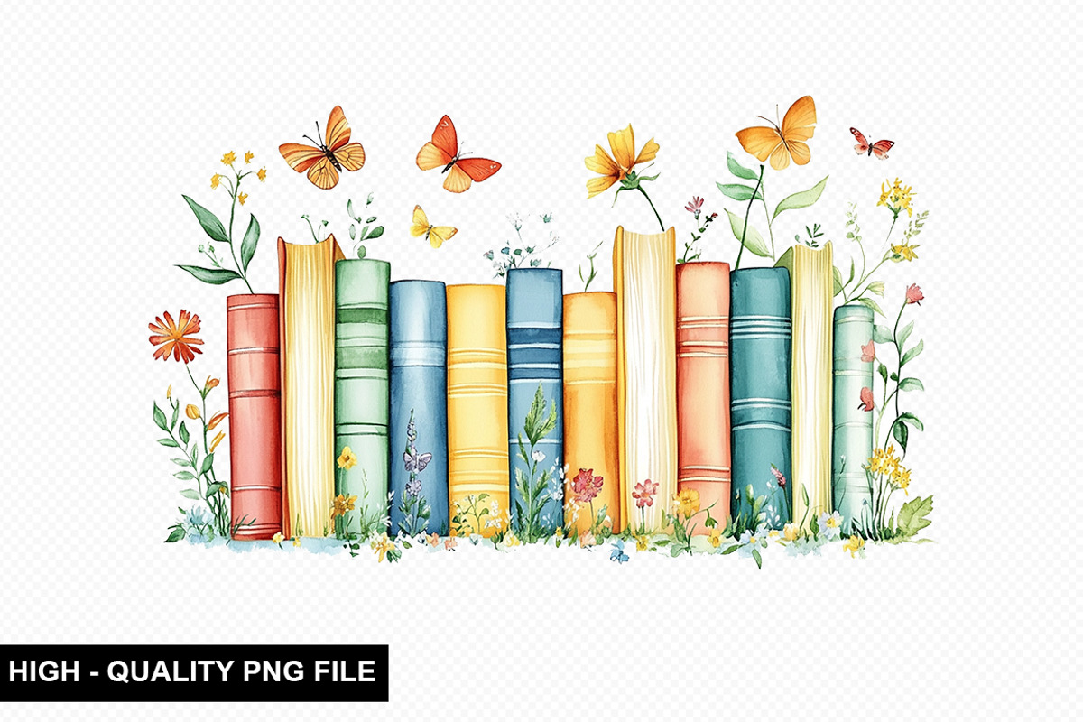 Watercolor Floral Books Clipart Bund, a Graphic by crative8112 (Photo 9 of 11)
