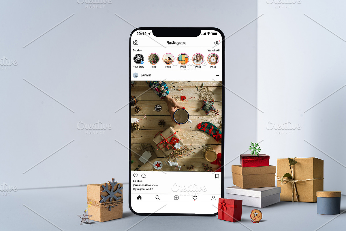 Mock up xmas screen phone, a Device Mockup by JAY MID IMAGE (Photo 3 of 5)