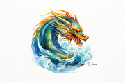 Mystic Dragon Watercolor Clipart, an Animal Illustration by New-School-Wave (Thumbnail 2 of 5)