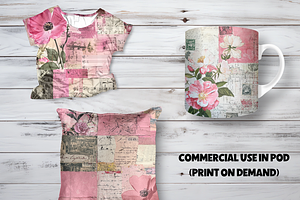 Pink Floral Patchwork Collages Sheet