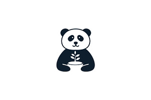 Panda With Plant Leaf Cute Cartoon