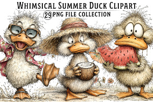 Whimsical Summer Duck Clipart, an Illustration by Dream Creation