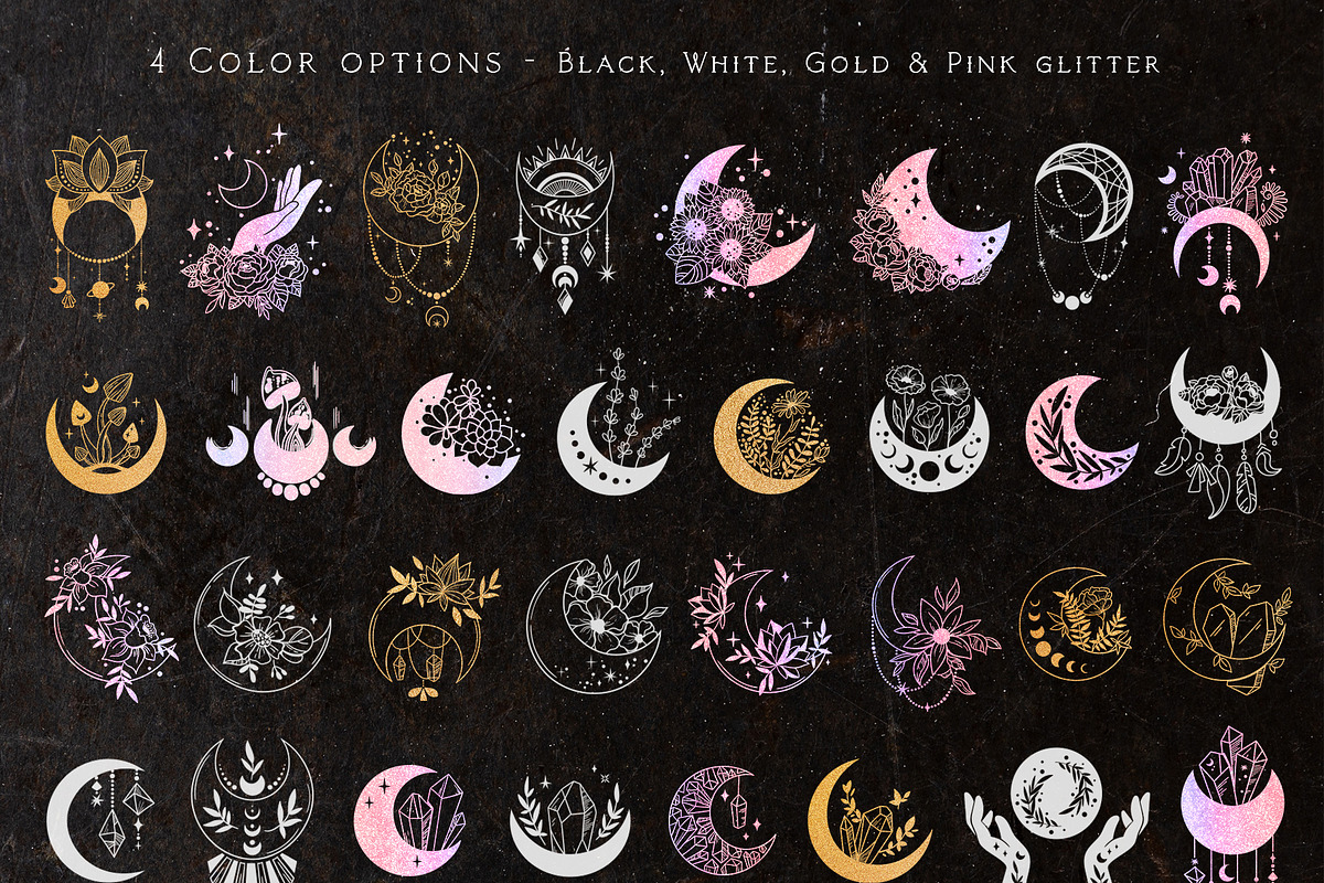 Moon flowers - celestial graphic kit, an Illustration by My Space Garden (Photo 10 of 18)