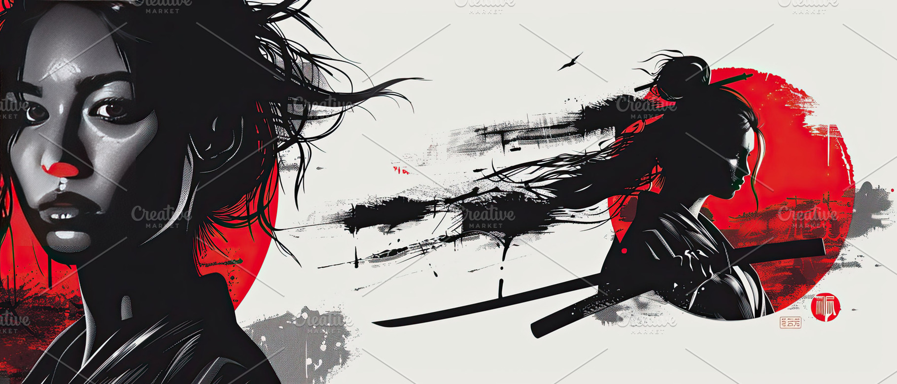 Girl samurai vector illustration for, a Photo by LOGOCREATIVE
