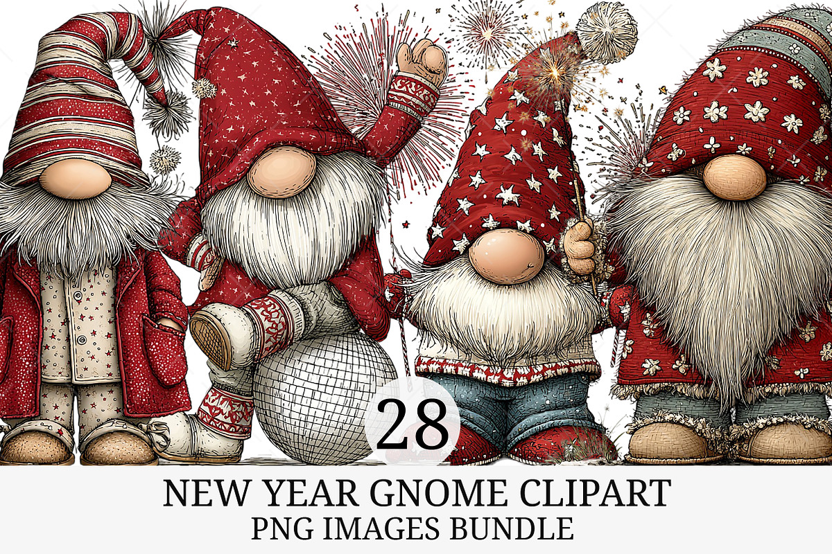 New Year Gnome Clipart, an Illustration by Craft Nest (Photo 1 of 9)