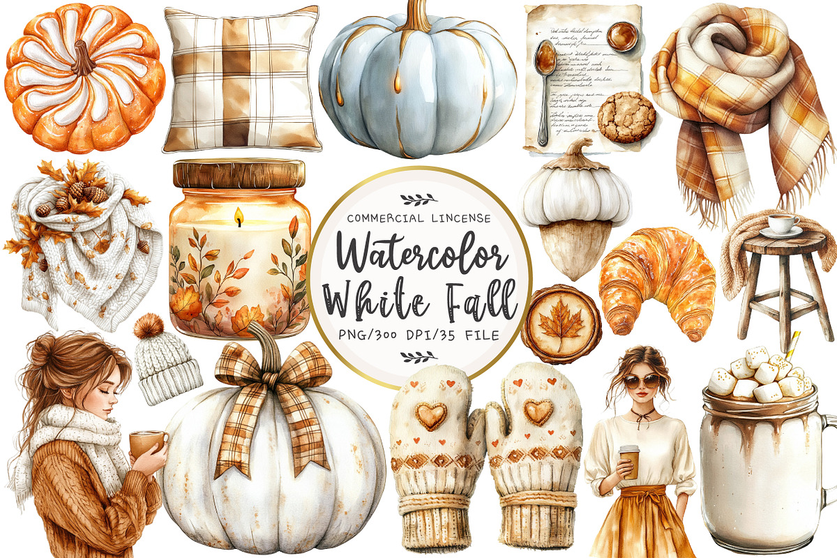Cozy Caramel & White Fall Clipart, an Illustration by OK Design (Photo 1 of 5)