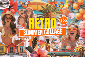 Retro summer collage - 300+ cutouts, an Object Graphic by Sofico