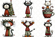 Watercolor Christmas Cats Clipart, an Illustration by Black Bird Studio (Thumbnail 5 of 6)
