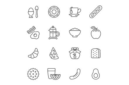 Breakfast line icon set
