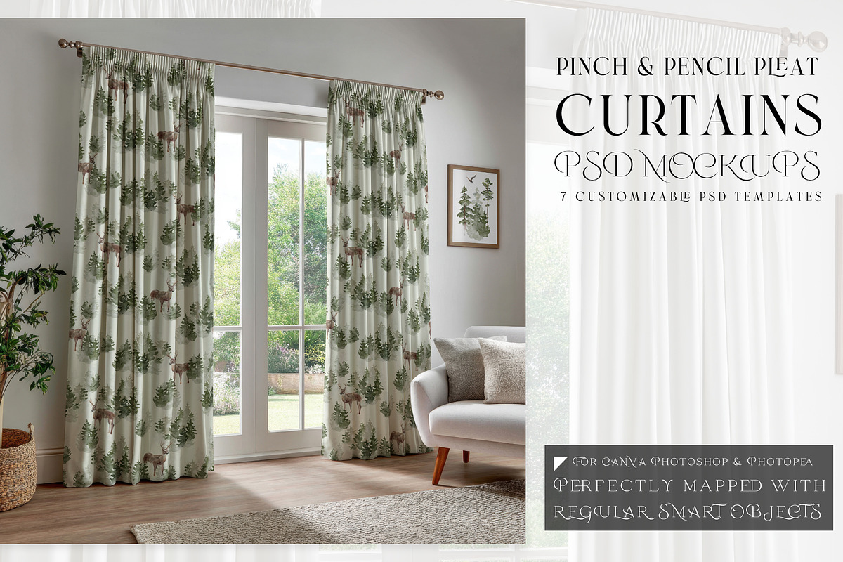 Pinch & Pencil Pleat Curtains Mockup, a Product Mockup by mock-ups (Photo 1 of 12)