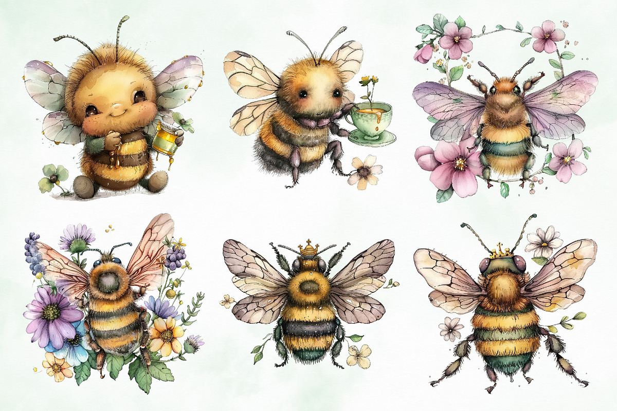 Watercolor Bee Png Clipart, an Illustration by Creative Art (Photo 7 of 8)