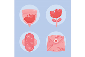 four female menstruation icons, a Healthcare Illustration by studiogstock