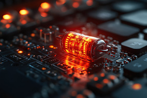 Close-up of a glowing vacuum tube on, a Photo by Tanuart
