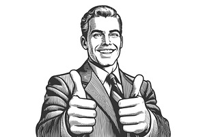 Businessman Giving Double Thumbs Up, a Person Illustration by AlexArt