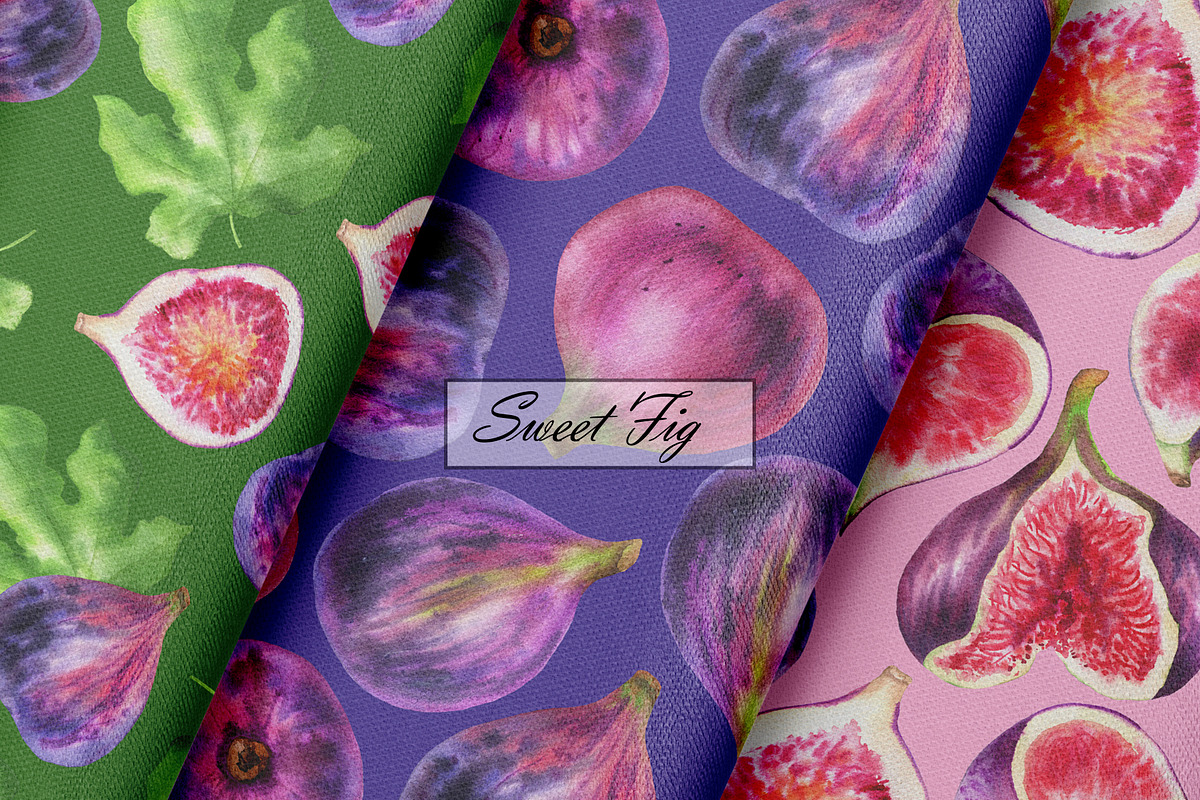 Watercolor Fig Seamless Patterns, a Food Illustration by OlDm_Shop (Photo 5 of 10)