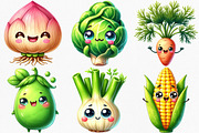 Watercolor Kawaii Vegetables Clipart, an Illustration by Canvas Craft (Thumbnail 3 of 7)