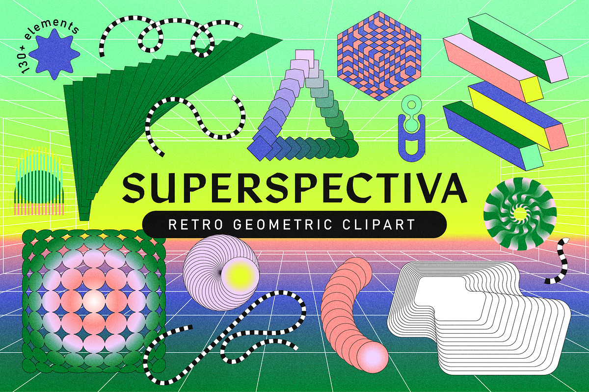 SuperSpectiva Retro Geo Clipart, an Object Graphic by angelainthefields (Photo 1 of 17)