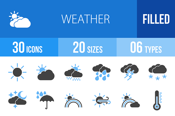 30 Weather Blue Black Icons