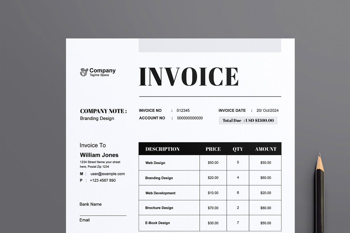 Invoice Design Template, a Stationery Template by MightyDesign (Photo 2 of 8)