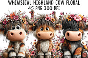 Whimsical Highland Cow Floral Clipar, an Illustration by CraftArtStudio (Thumbnail 1 of 6)