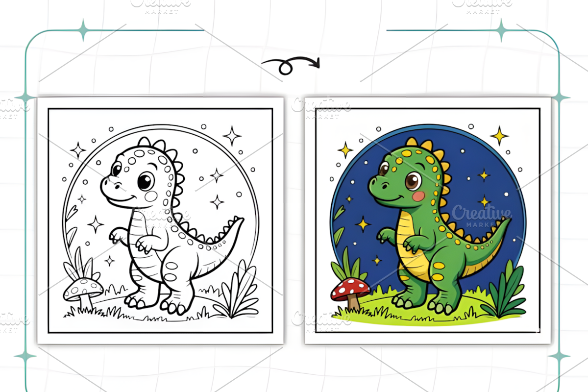Bold Easy Cute Dinosaur Coloring Pag, an Animal Illustration by Ink Gallery (Photo 4 of 9)
