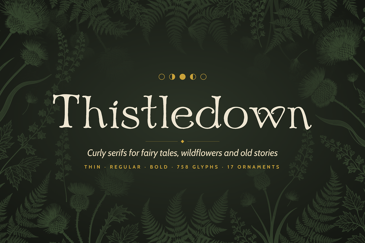 Thistledown: Whimsical Fantasy Serif, a Serif Font by Lauren Hodges (Photo 1 of 13)